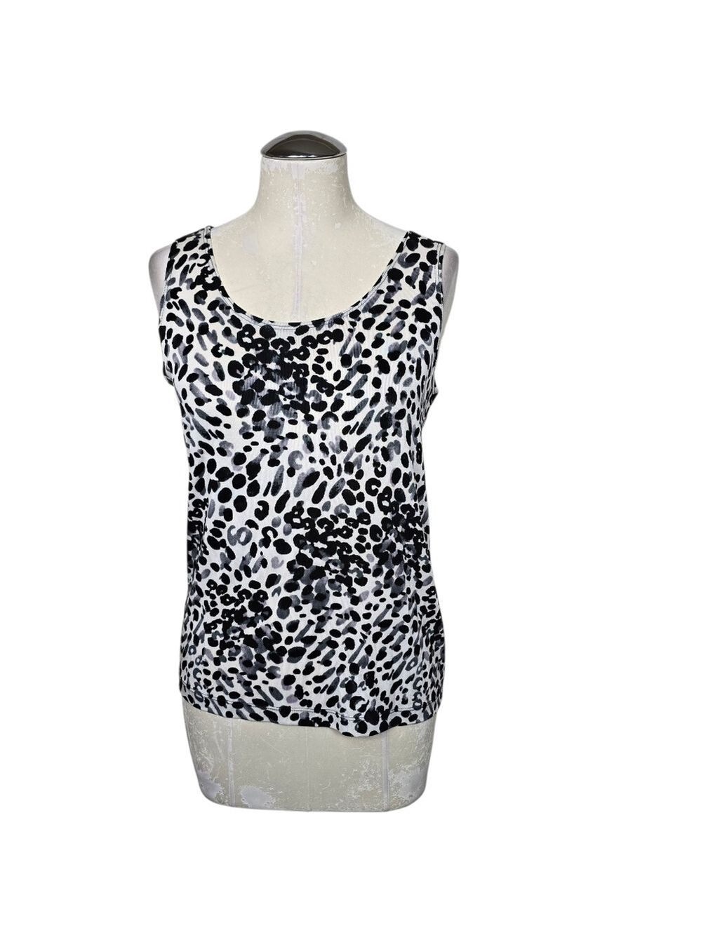 Chico's Travelers Animal Print White Black Gray Scoop Neck Tank Top M